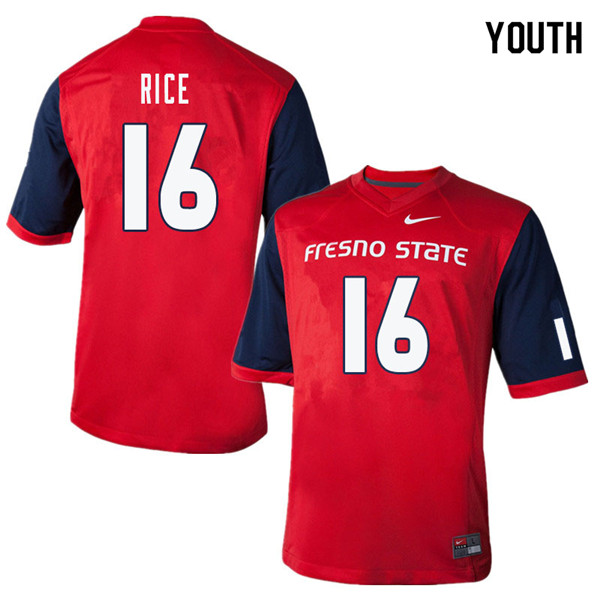 Youth #16 Jared Rice Fresno State Bulldogs College Football Jerseys Sale-Red